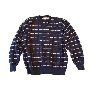 VTG!‎ Windsor Shirt Company Sweater Blue White Cotton Knit Crewneck USA Men's XL